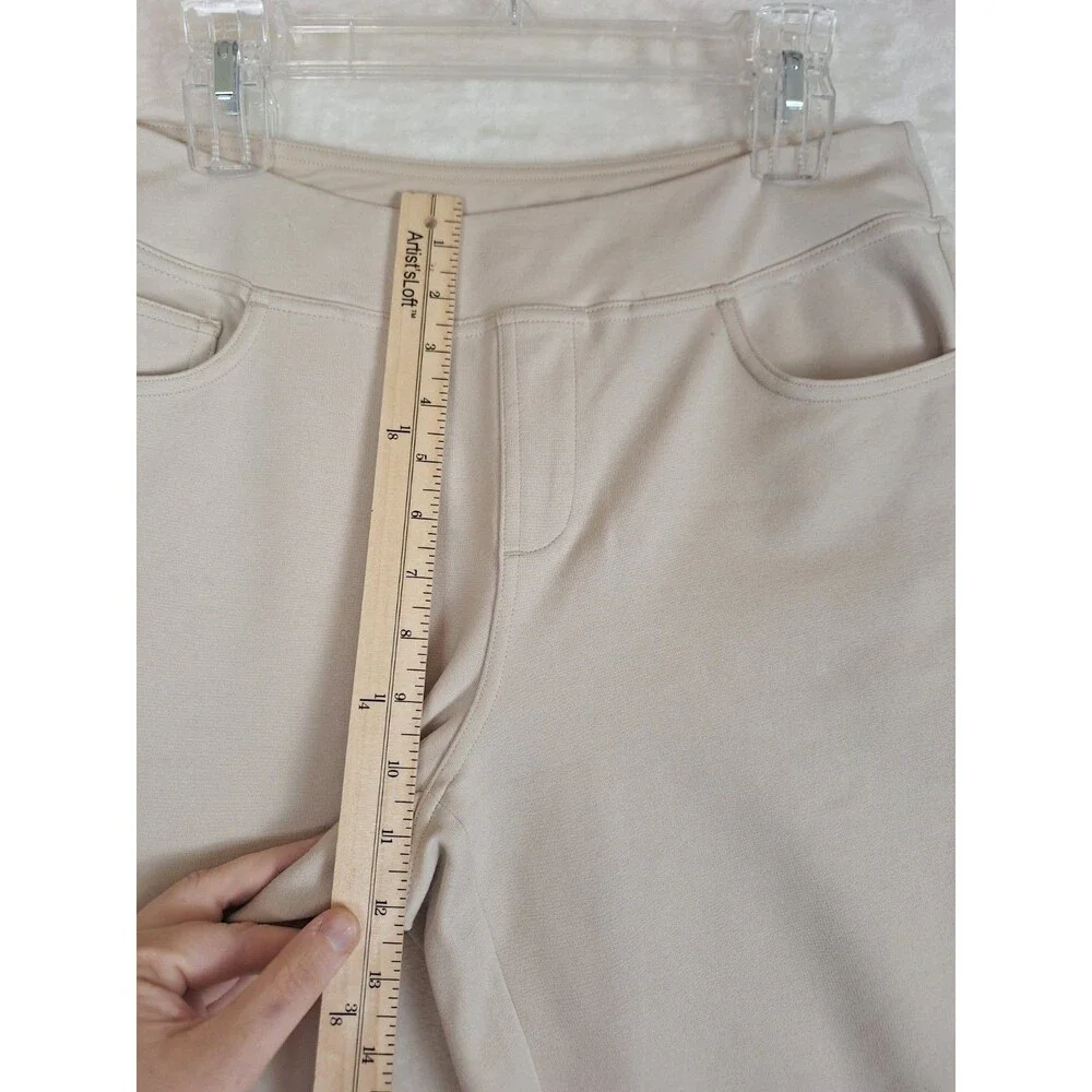 Belle Kim Gravel Petite Crop Ponte Pants Tan Womens 10 Pull On Pockets